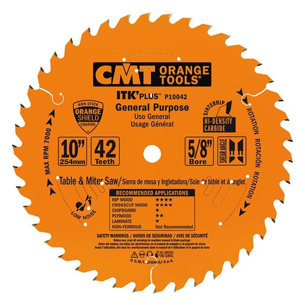 ITK Plus General Purpose Saw Blade, 10 x 42 Teeth, 10deg ATB+Shear with 5/8-Inch bore